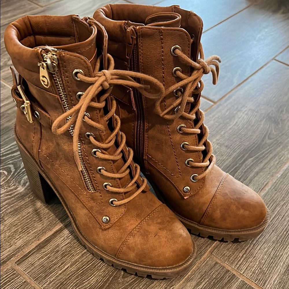 Guess Brown Lace-Up Boots with Chunky Heel